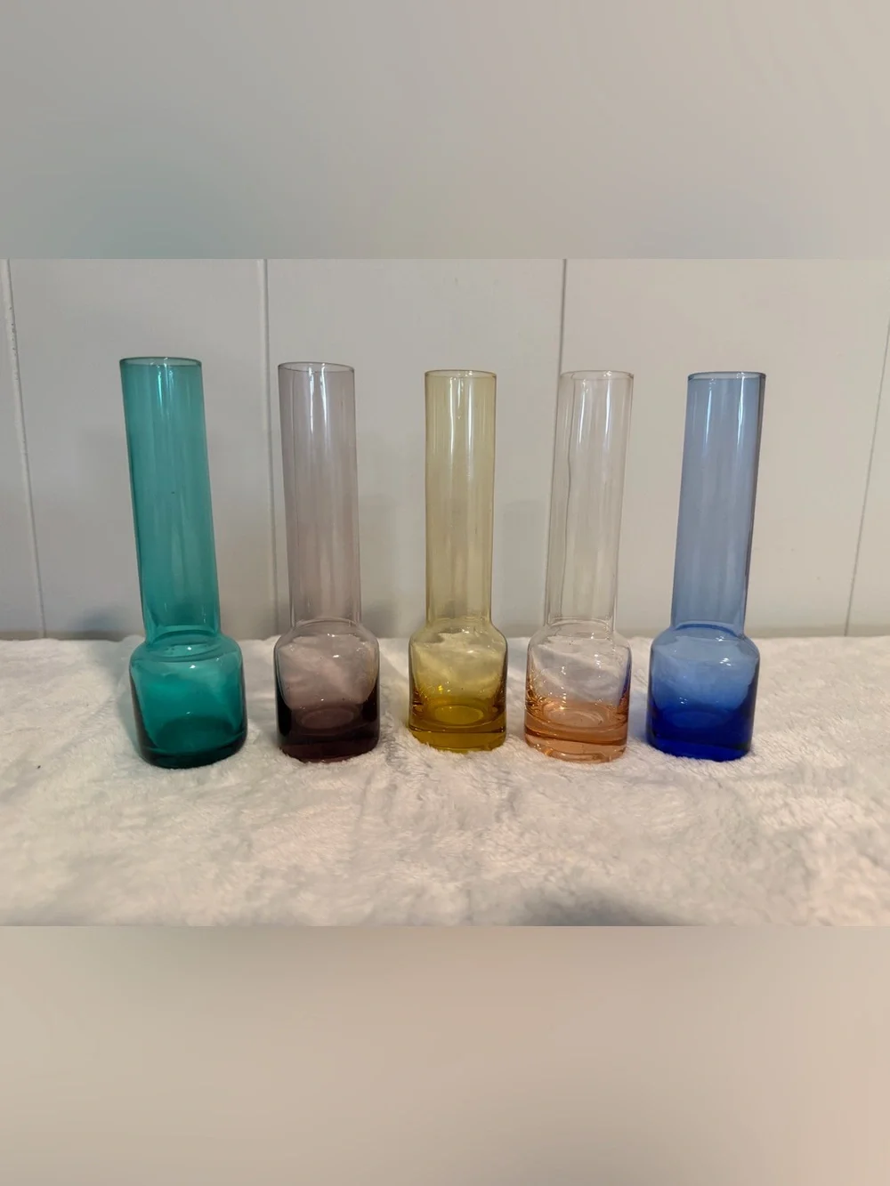 Set of 5 Vintage Mid-Century Modern Colored Shot Glasses/ Cordial Glass